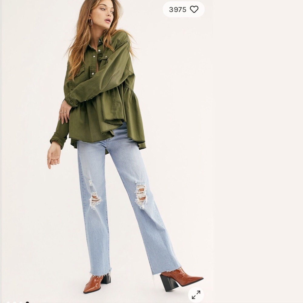 We The Free Olive Green Button-Down Peplum Shirt - Picture 2 of 11